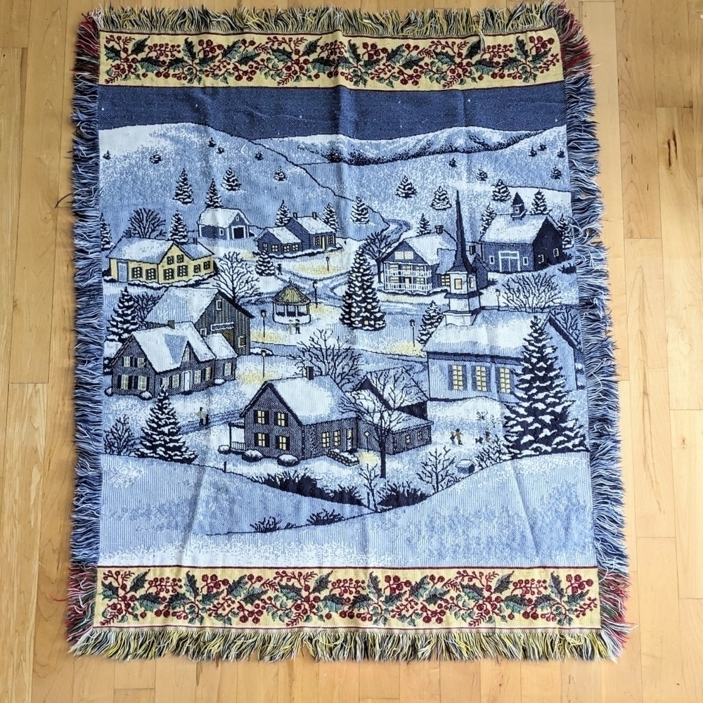 Weavers Holiday Throw Blanket Night Village Peace on Earth by Snow Christmas A
